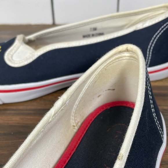 Talbots Women's Size 7.5 Shoes Blue Canvas Gold Crested Slip On Comfort Flats - Picture 11 of 14